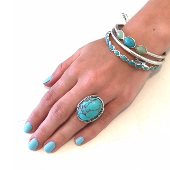 Semi-Previous Turquoise-Silver Adjustable Ring 1” - Picture 4 of 10